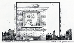 202972 Afbeelding van een buurvrouw van de tekenaar die bloot voor haar slaapkamerraam staat in de Vogelenbuurt te Utrecht.